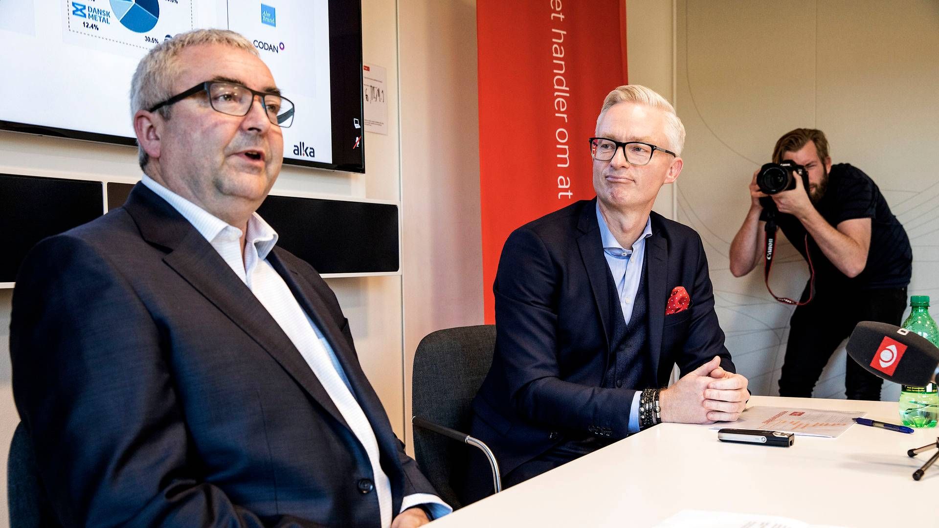 Morten Hübbe sammen med Henrik Grønborg, da Tryg offentliggjorde sit køb a fAlka | Foto: Bidstrup Stine/Jyllands-Posten/Ritzau Scanpix