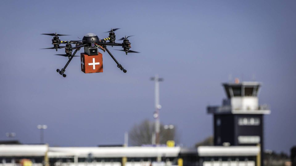 En drone fra projektet Health Drone, som er et samarbejde mellem blandt andet Holo og Odense Universitetshospital. | Foto: SDU/PR