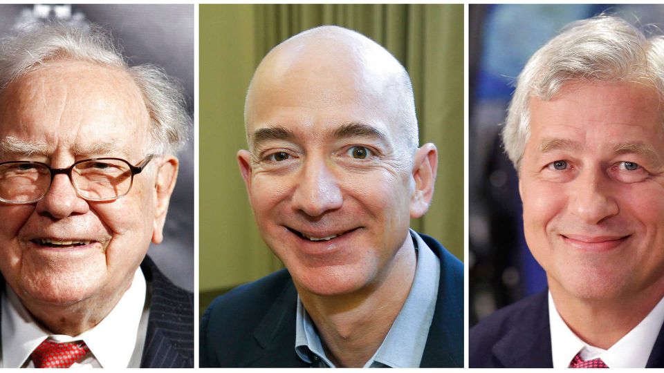 Warren Buffett (tv.), Amazons adm. direktør Jeff Bezos (midten) og JPMorgans adm. direktør Jamie Dimon (th.) er gået sammen om at oprette et sundhedsselskab. | Foto: AP