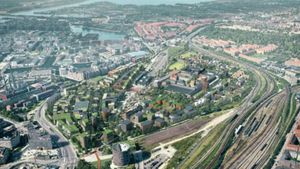 Ejendomsselskabet Nrep ser Jernbanebyen i København som et godt bud på et område med gode muligheder for at blive en af fremtidens byområder, hvor mange vigtige gøremål skal kunne nås inden for 15 minutter uden bil. | Foto: PR-visualisering / Cobe