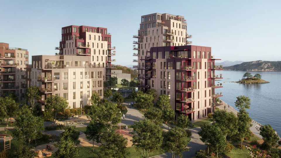 HINNA PARK: Innflytting er planlagt i første kvartal 2026. | Foto: Skisse av EVEImages og Brandsberg-Dahls Arkitekter