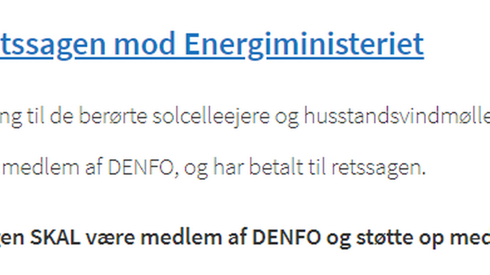 Tilmeldingssiden på Denfos hjemmeside som kort tid før retssagen bliver slettet efter henvendelse fra Denfos egen advokat. | Foto: Screenshot: Denfo.dk