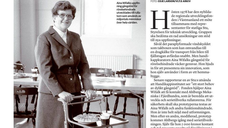 TOK IKKE PATENT: Aina Wifalk tok aldri patent på oppfinnelsen sin. | Foto: Faksimile fra Kungliga Ingenjörsvetenskapsakademien, IVA, sin avis, nr 1, 2021.