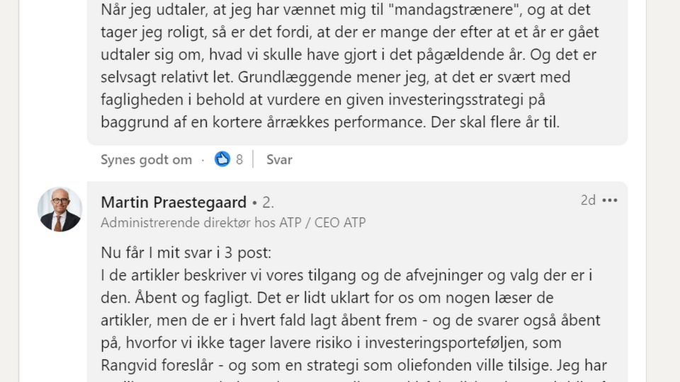Martin Præstegaards to andre kommentarer i LinkedIn-tråden, hvor han forsvarer 