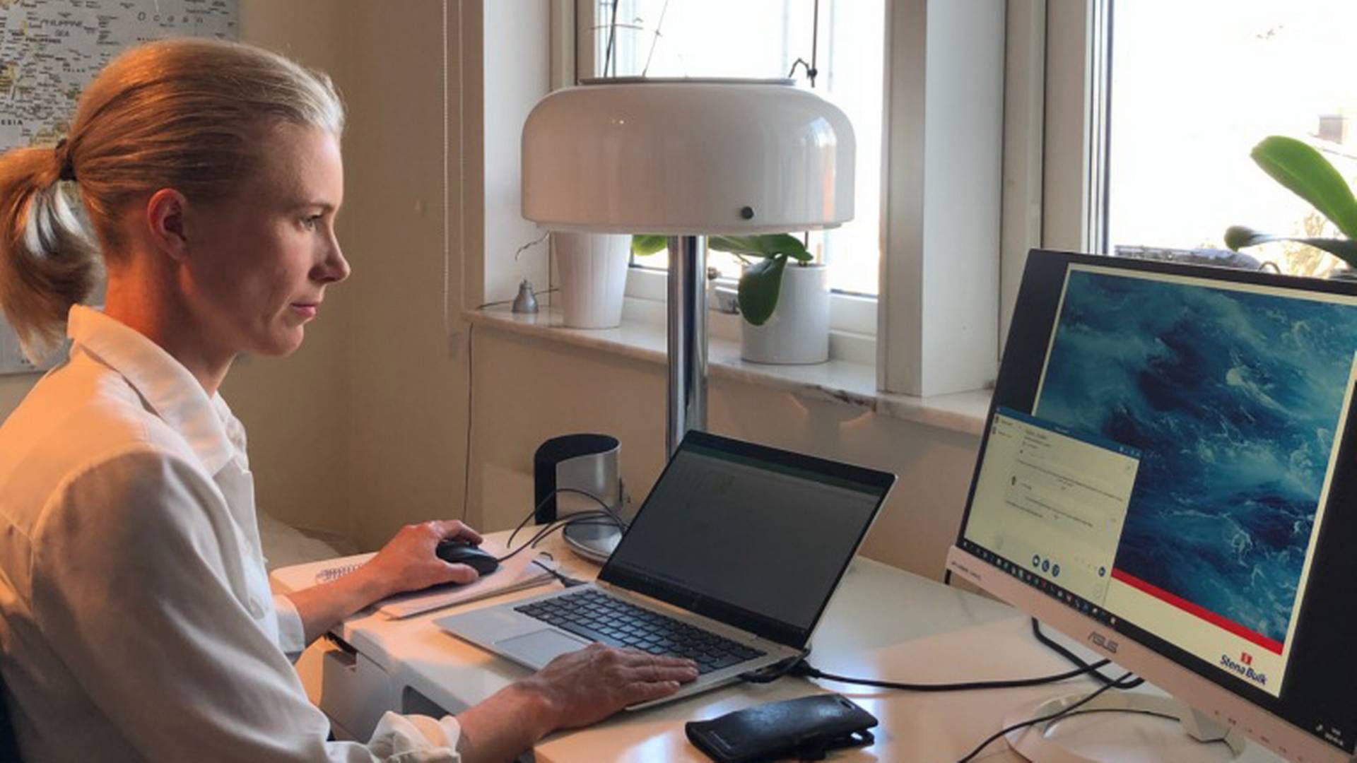 Hver dag mødes lederne i Stena Bulk på telekonference fra hver deres computer. Her er det Sofia Ericsson, der er general manager for Finance Control hos rederiet. | Foto: Privatfoto