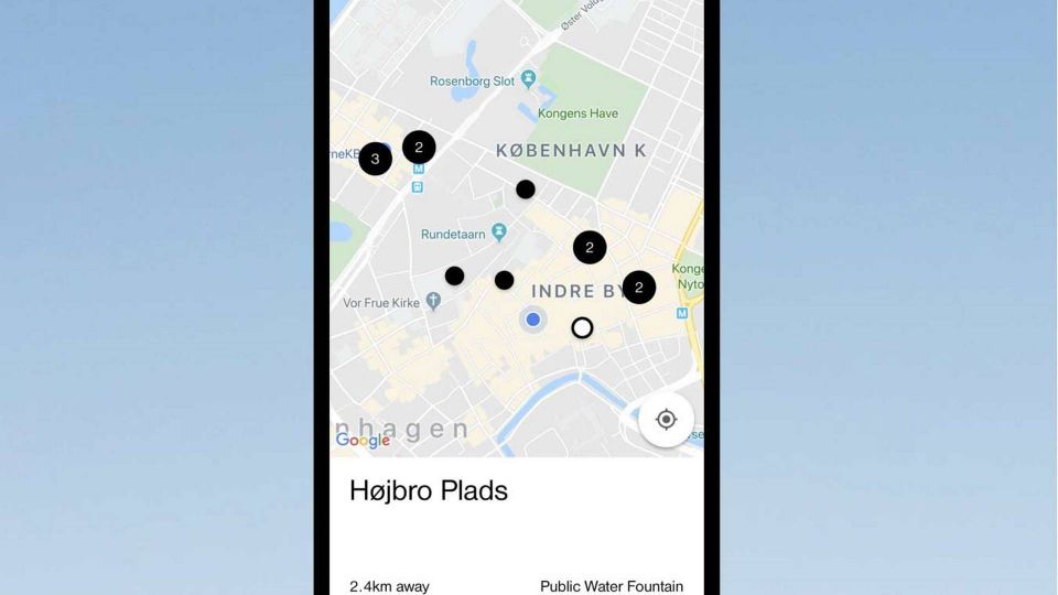 Postevands nye app, der giver brugeren mulighed for at finde gratis steder at tappe vand fra hanen. Foto: Postevand