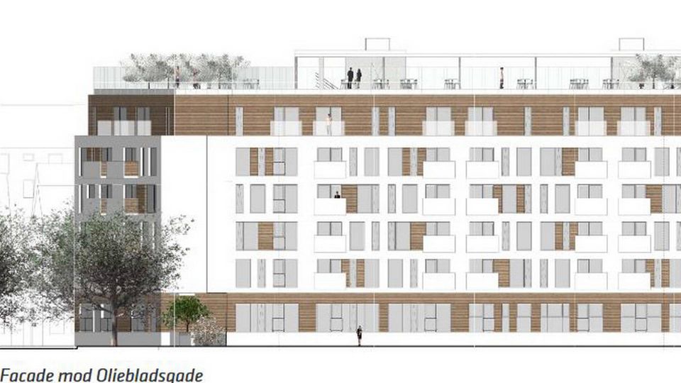 Illustration fra Lejerbo Københavns projektforslag som viser, hvordan den ødegalgte ejendom på Oliebladsgade 8 vil komme til at se ud efter, den ville være blevet renoveret og lavet om til 45 boliger til sindslidende borgere. | Foto: Københavns Kommune