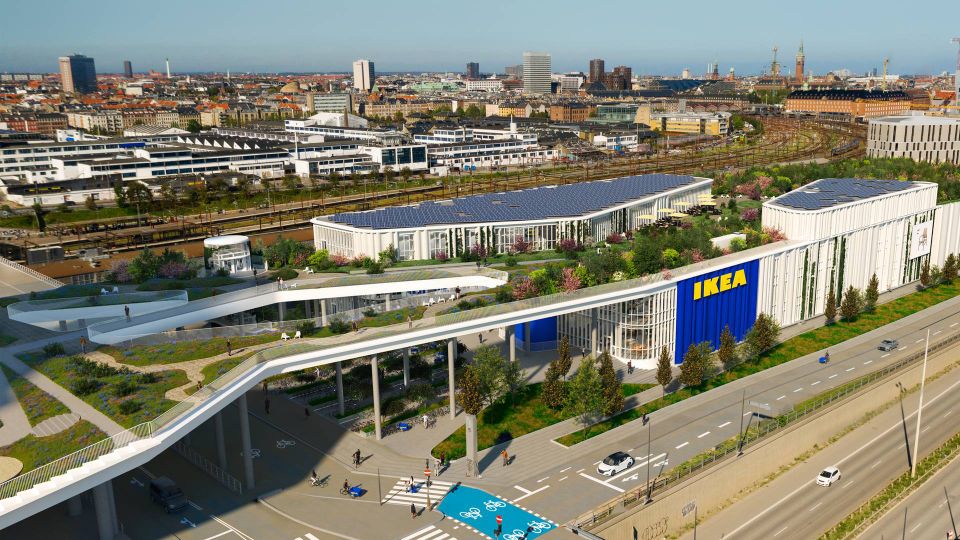 Ikea København ligger ved Dybbølsbro og åbner efter planen i sommeren 2023. Her ses en illustration af varehuset. | Foto: Ikea/PR