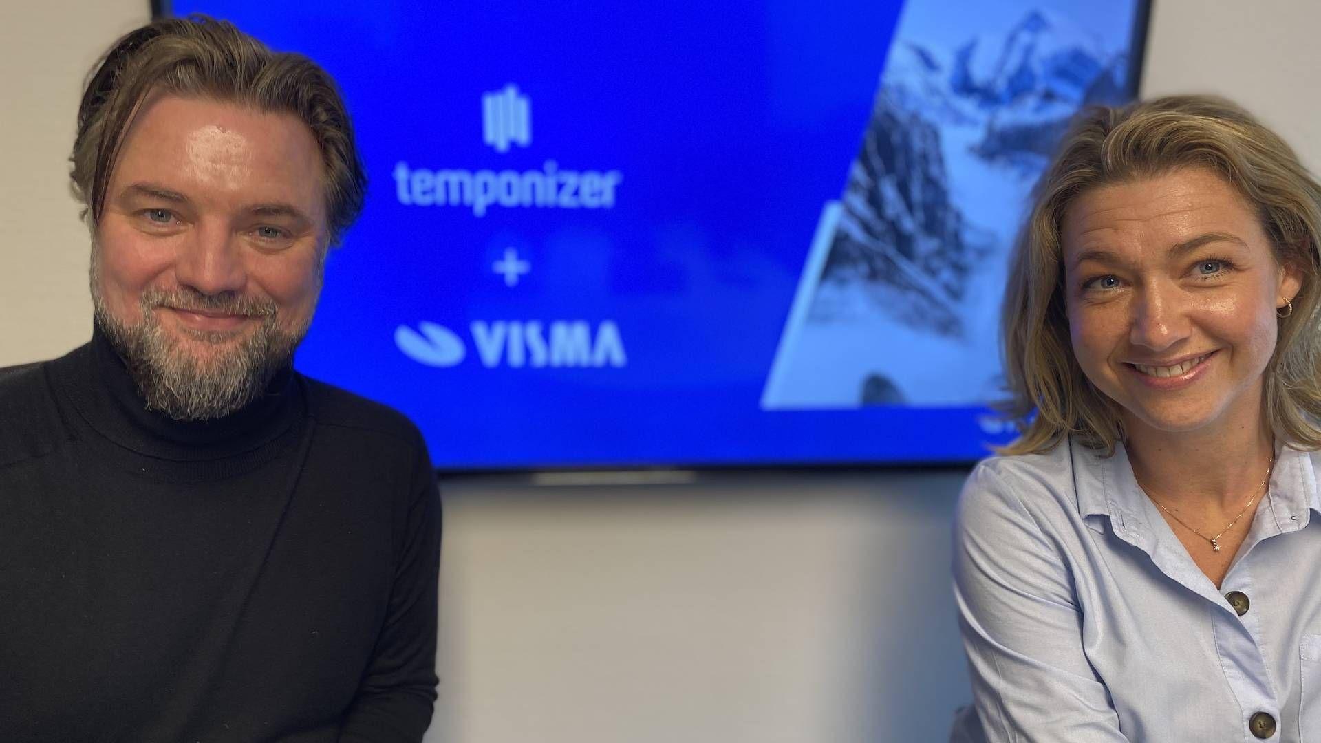 Claus Alexander Rasmussen og Monika Juul Henriksen offentliggjorde Visma Enterprises køb af Temponizer i marts 2021. | Foto: Visma/PR
