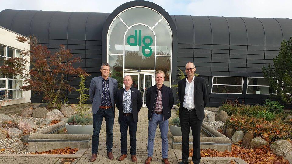 Fra venstre: Anders S. Nielsen, salgschef Vilofoss, Morten Jakobsen adm. direktør og ejer Protekta, Lasse Jakobsen udviklingschef Protekta, Klaus Andersen, international salgsdirektør, Vilofoss. | Foto: DLG PR-foto