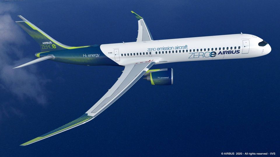 Turbofan-designet vil kunne transportere mellem 120 og 200 passagere mere end 3.700 km og vil benytte flydende brintstof til sine jetmotorer. | Foto: PR / Airbus