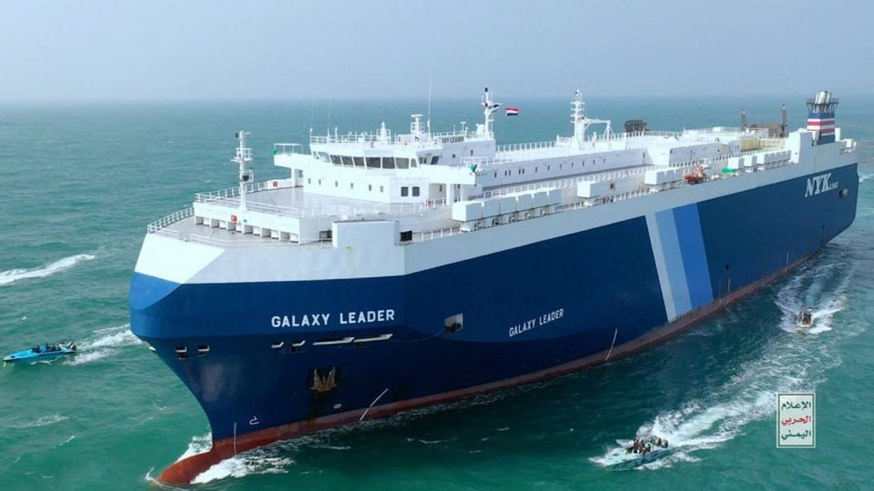The vessel Galaxy Leader is detained in Yemen by Houthi rebels who thought the ship was Israeli upon seizing it. | Photo: Houthi Militray Media/Reuters