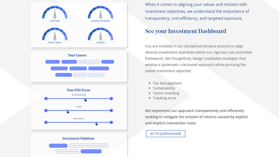 Screendump from V-Square's site showing its value based questionnaire. | Photo: https://www.vsqm.com/value-based-questionnaire.php