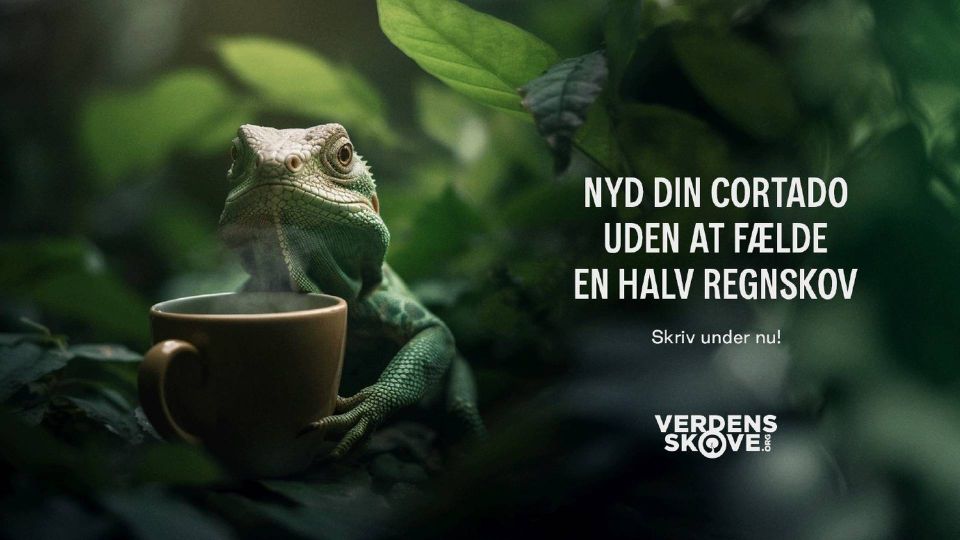 AI blev brugt til at konstruere billeder med dyr, der holder kaffekopper for at få budskabet frem. | Foto: Rasmus Wejnold Thomsen