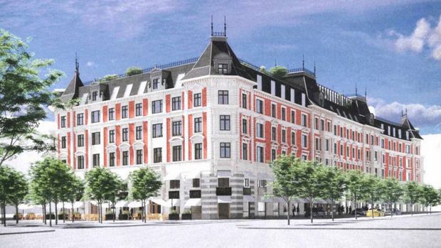Fremtidens Helmerhus på Københavns Rådhusplads, som den nye ejer og arkitekterne hos Henning Larsen synes, det skal se ud ifølge de foreløbige skitser. | Foto: PR-visualisering