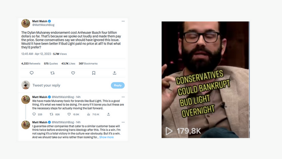 Matt Walsh skriver på Twitter og taler på TikTok om, hvordan konservative, ifølge ham, kan få Anheuser Busch, der står bag Bud Light, til at gå konkurs.