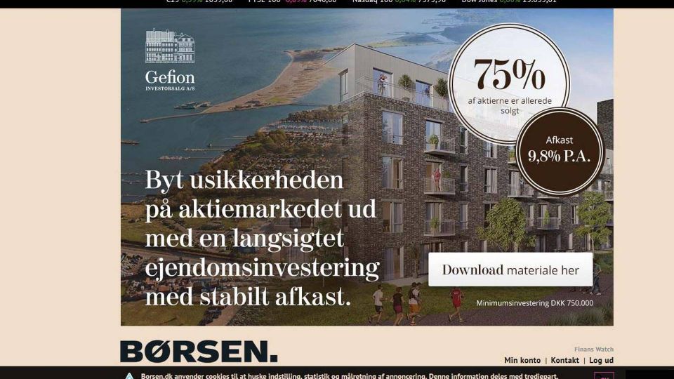 En af Gefion Groups annoncer for udbyderens ejendomsprojekter i Børsen. | Foto: Sacha Sennov