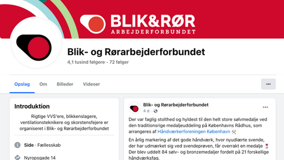 Her er den mest engagerende fagforeningside på Facebook. En overraskende vinder. Blik -og Rørarbejderforbundet. | Foto: https://www.facebook.com/blikroer