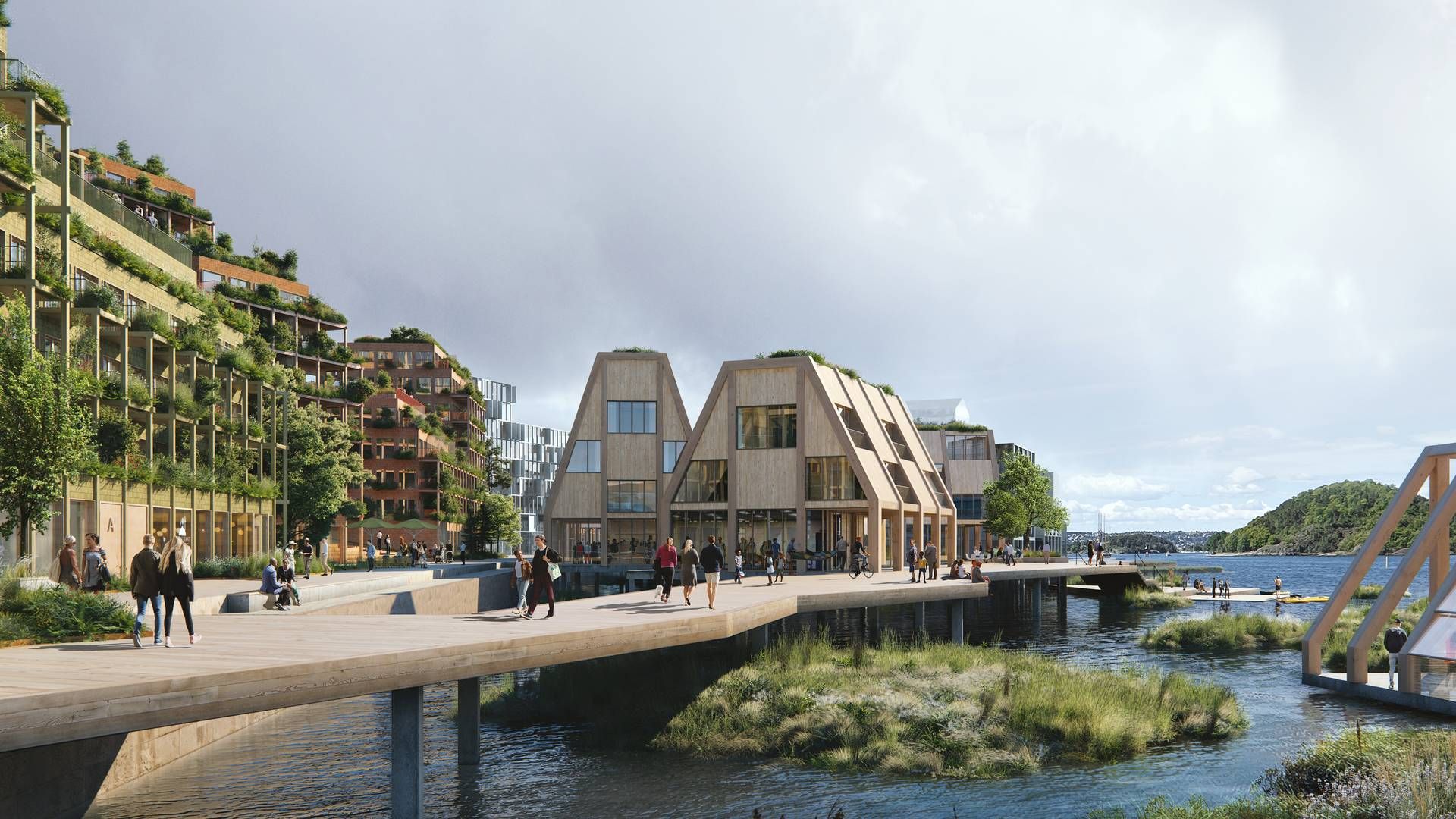 Tegning av Lohavn fra Team Adept. Tittel: Fjordpromenaden | Foto: skisse fra arkitektteamet Team Adept
