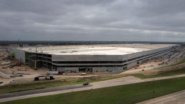 Tesla's såkaldte gigafactory i Texas under konstruktionsarbejdet. | Foto: Mike Blake/Reuters/Ritzau Scanpix