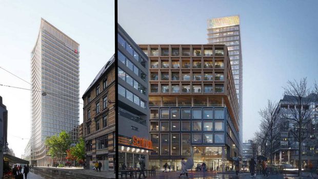 VISJONEN: Slik så Sparebank 1 og deres arkitekt for seg utbyggingen av Bankkvartalet i Oslo sentrum. | Foto: SpareBank 1/Schmidt Hammer Lassen