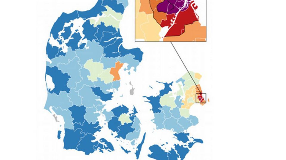 I størstedelen af Københavns Kommune ligger kvadratmeterprisen som minimum på mellem 30.000 kr. og 35.000 kr. | Foto: Kilde: Realkreditrådet.