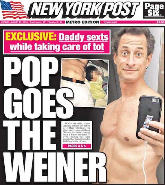 Tredje gang er lykkens gang. Bare ikke for tidligere kongresmedlem Anthony Weiner, der igen igen har selfie-sextet - denne gang med sin fireårige søn liggende ved siden af.