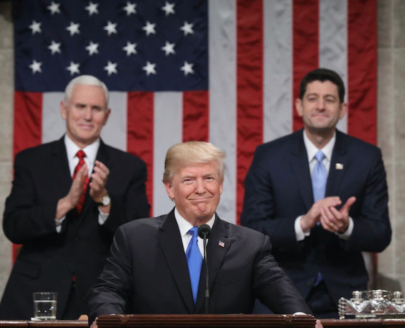 Der blev spillet på alle tangenter til Trumps store tale, men i modsætning til det, vi har set i de 364 forgangne dage, var der tale om en præsident med mådehold. Foto: Getty Images