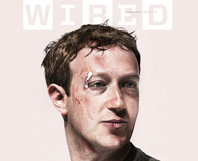 The Big five; Alphabet (Google), Apple, Facebook, Amazone og Microsoft er under beskydning. Deres indflydelse er enorm og flere og flere kritikere hævder, at de ikke lever op til det ansvar, det medfører. Billede: Wireds forslåede Mark Zuckerberg som symbol på de ikke længere usårlige giganter.