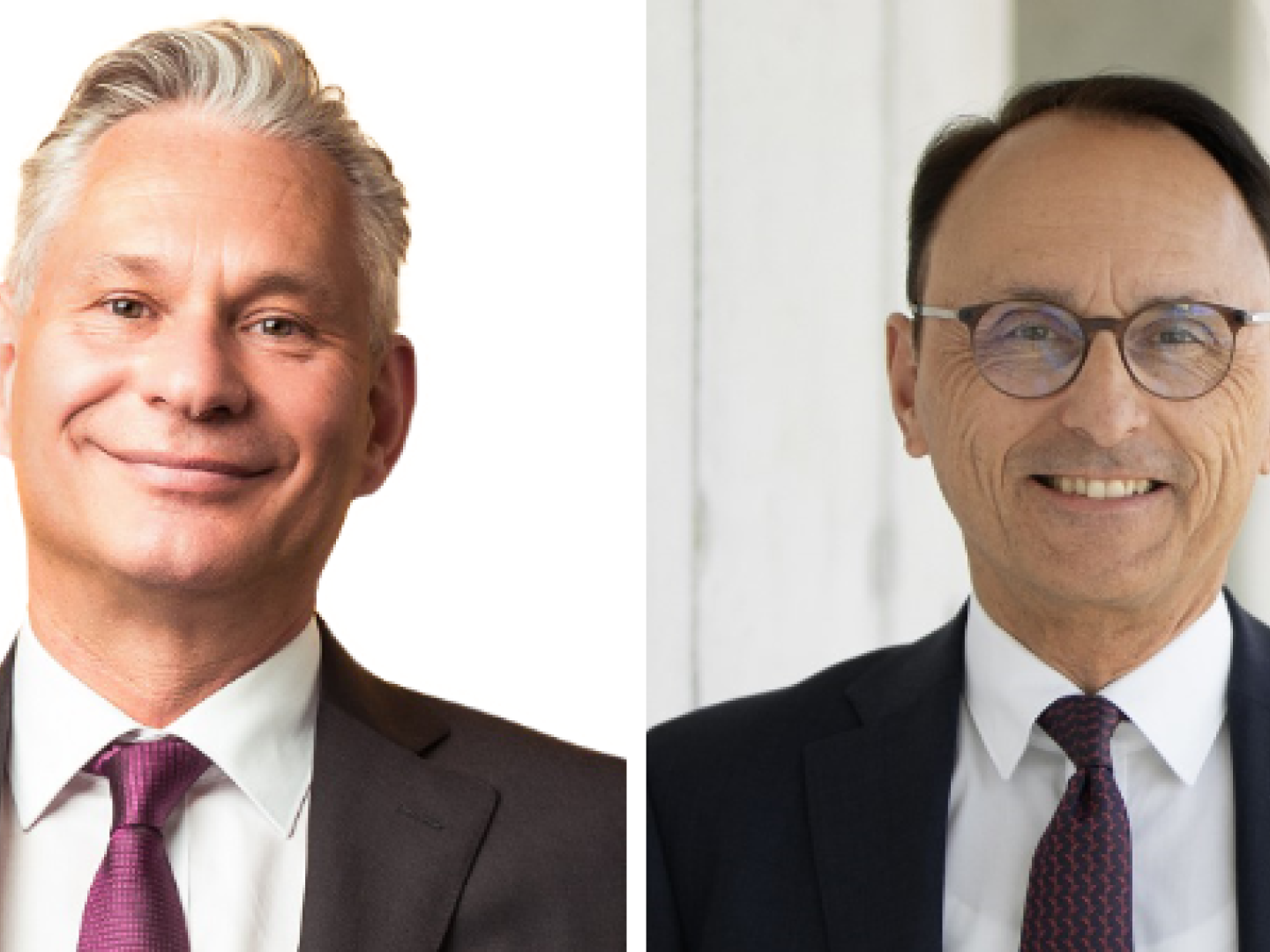 Wolfgang Altmüller, Vorstandsvorsitzender der Meine Volksbank Raiffeisenbank (links), und Richard Riedmaier, Vorstandsvorsitzender der Volksbank Raiffeisenbank Bayern Mitte. | Foto: ”Meine Volksbank Raiffeisenbank” (links); Volksbank Raiffeisenbank Bayern Mitte (rechts)