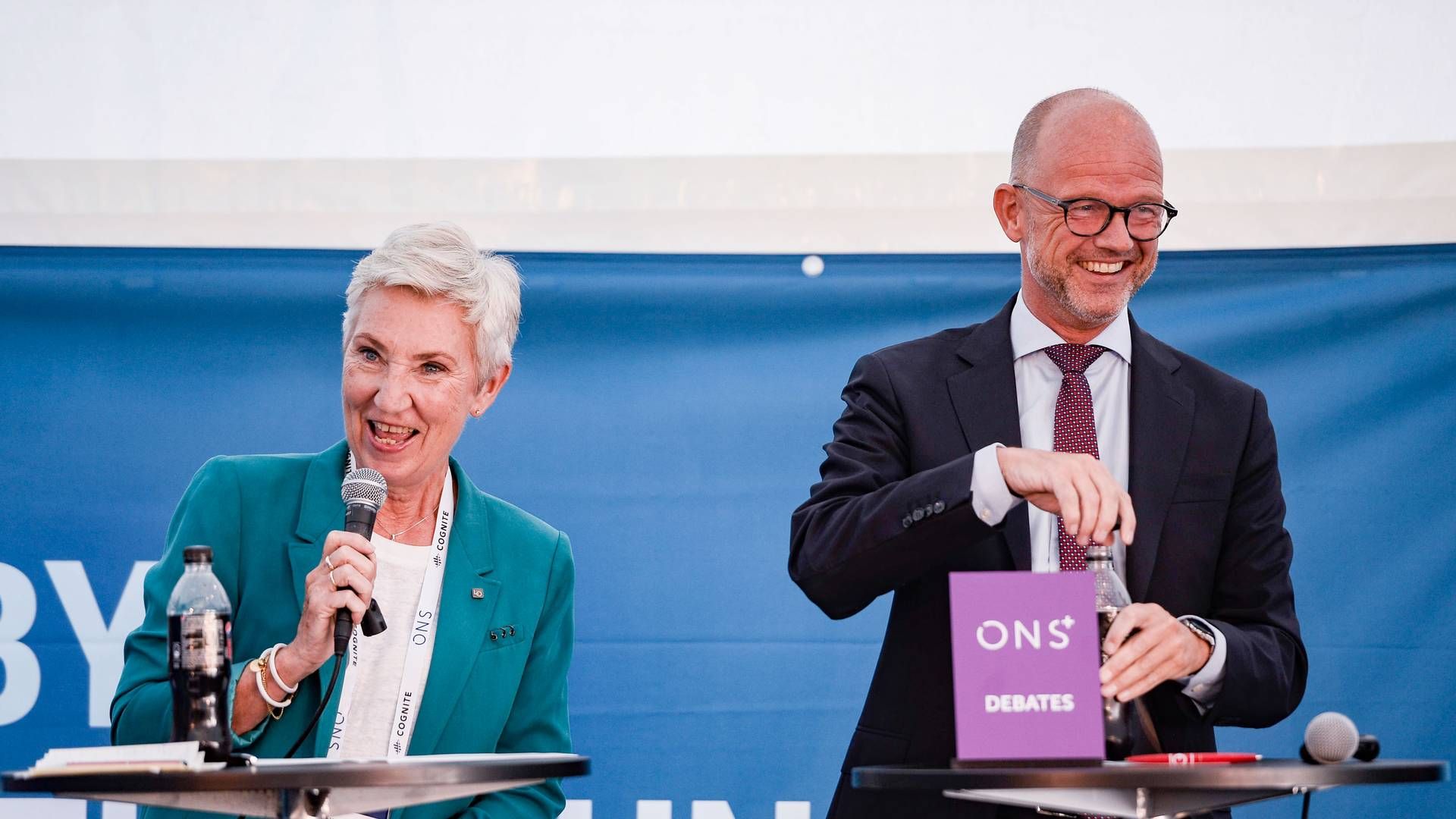 ENIGE: LOs leder Peggy Hessen Følsvik og NHOs direktør Ole Erik Almid er enige om at regjeringen burde satse på helsenæringen. Her fra en debatt om Norge som energinasjon i Stavanger. | Foto: Carina Johansen / NTB