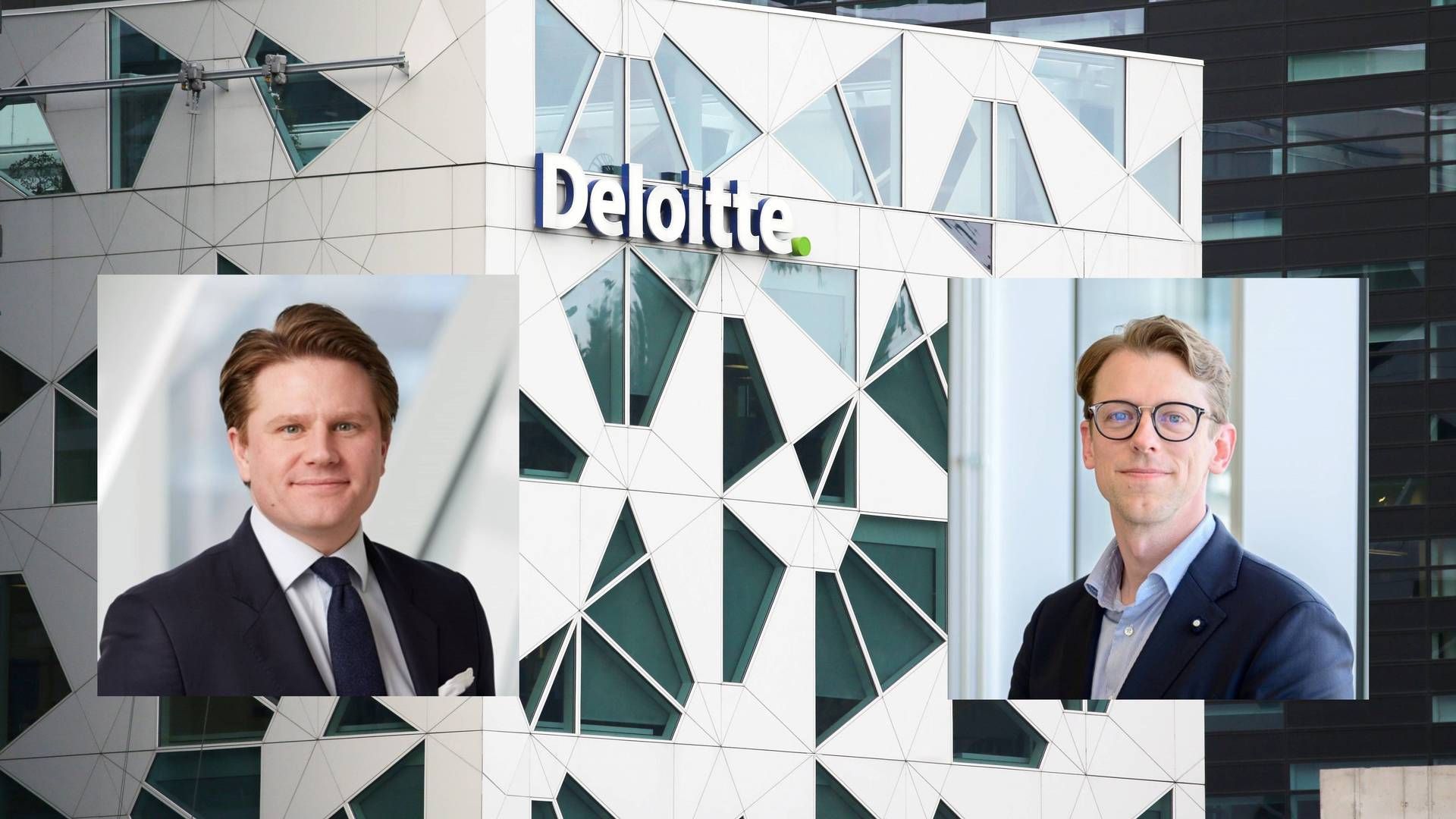 Rådgiver for fusjoner og oppkjøp i corporate finance i Deloitte, Rollef Krabberød (til venstre) og partner i revisjon i audit & assurance hos Deloitte, Eivind Bollum Berge. | Foto: Deloitte, bakgrunn NTB