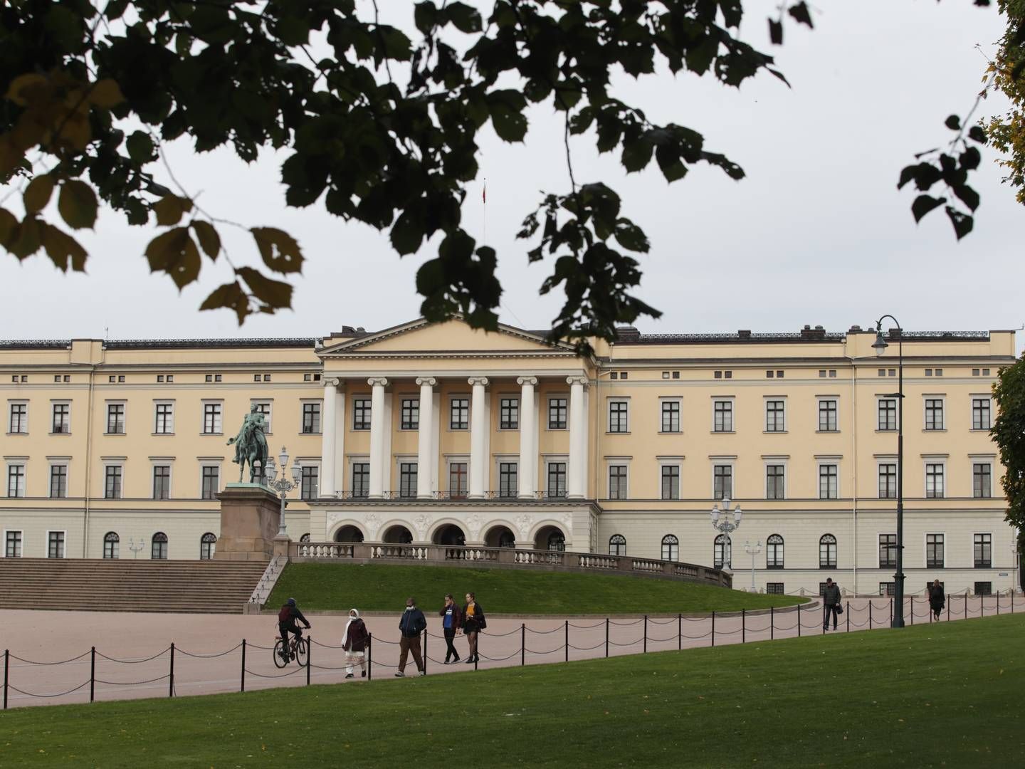 NEI: Statsbygg har satt ned foten til solcelle-anlegg på taket av Det Kongelige Slott. | Foto: Terje Bendiskby / NTB