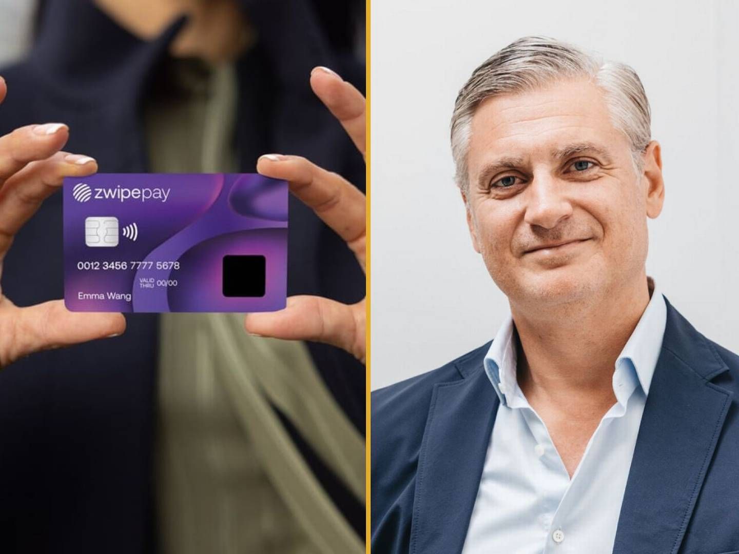 Zwipe ved administrerende direktør Robert Puskaric vil erobre verden med bankkort med fingeravrtykkssensor. Til det trenger de penger. | Foto: Zwipe/Montasje