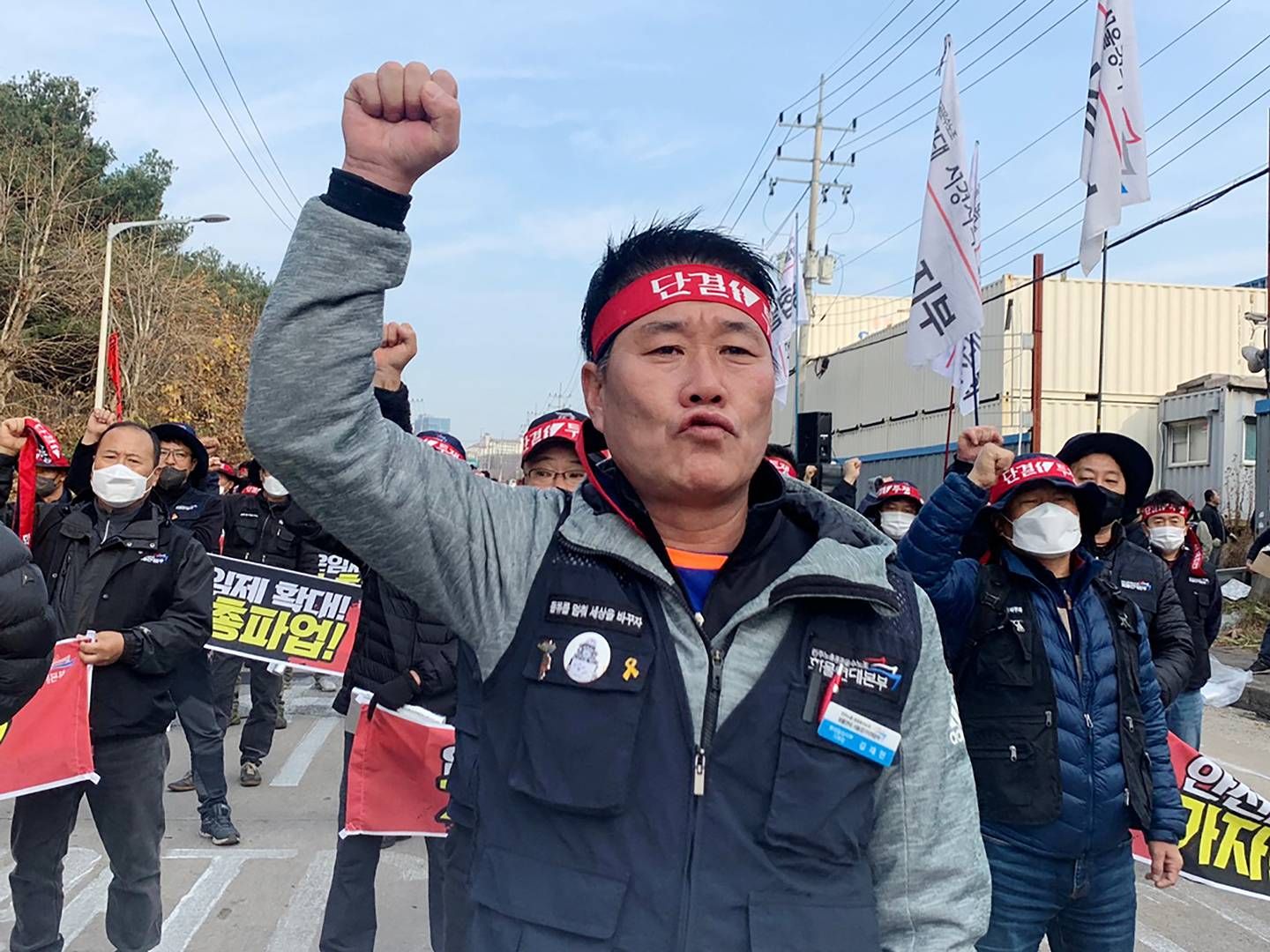 Fagforeningen Cargo Truckers Solidarity Union anslår, at omkring 11.000 af dens medlemmer deltager i den seneste strejke. | Foto: Ju-Min Park/Reuters/Ritzau Scanpix