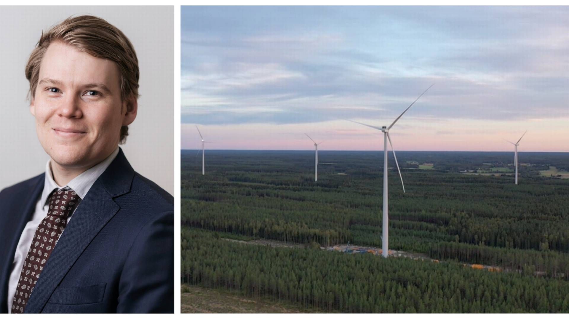 Jimmy Forsman, portfolio manager for Ålandsbanken Funds Ltd and Helen's wind farm in Lakiakangas, Finland. | Photo: PR Ålandsbanken and Helen.