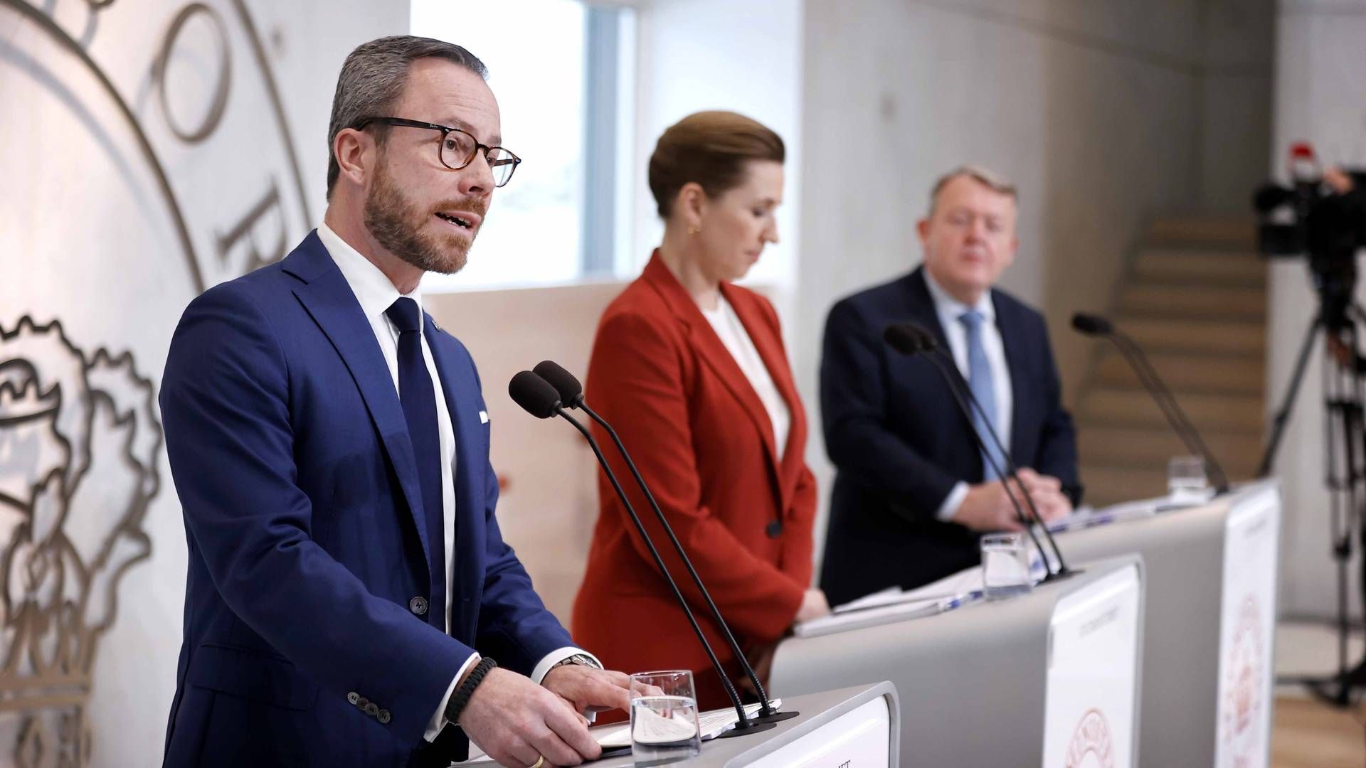 Frontpersonerne i de tre regeringspartier, Jakob Ellemann-Jensen (V), Mette Frederiksen (S) og Lars Løkke Rasmussen (M) | Foto: Jens Dresling / Ritzau Scanpix