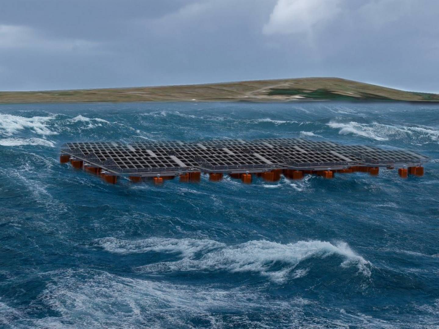 TRAPPES NED: Slik kunne de opprinnelige planene om flytende solenergi ved Frøya sett ut. Nå endres planene. | Foto: Moss Maritime