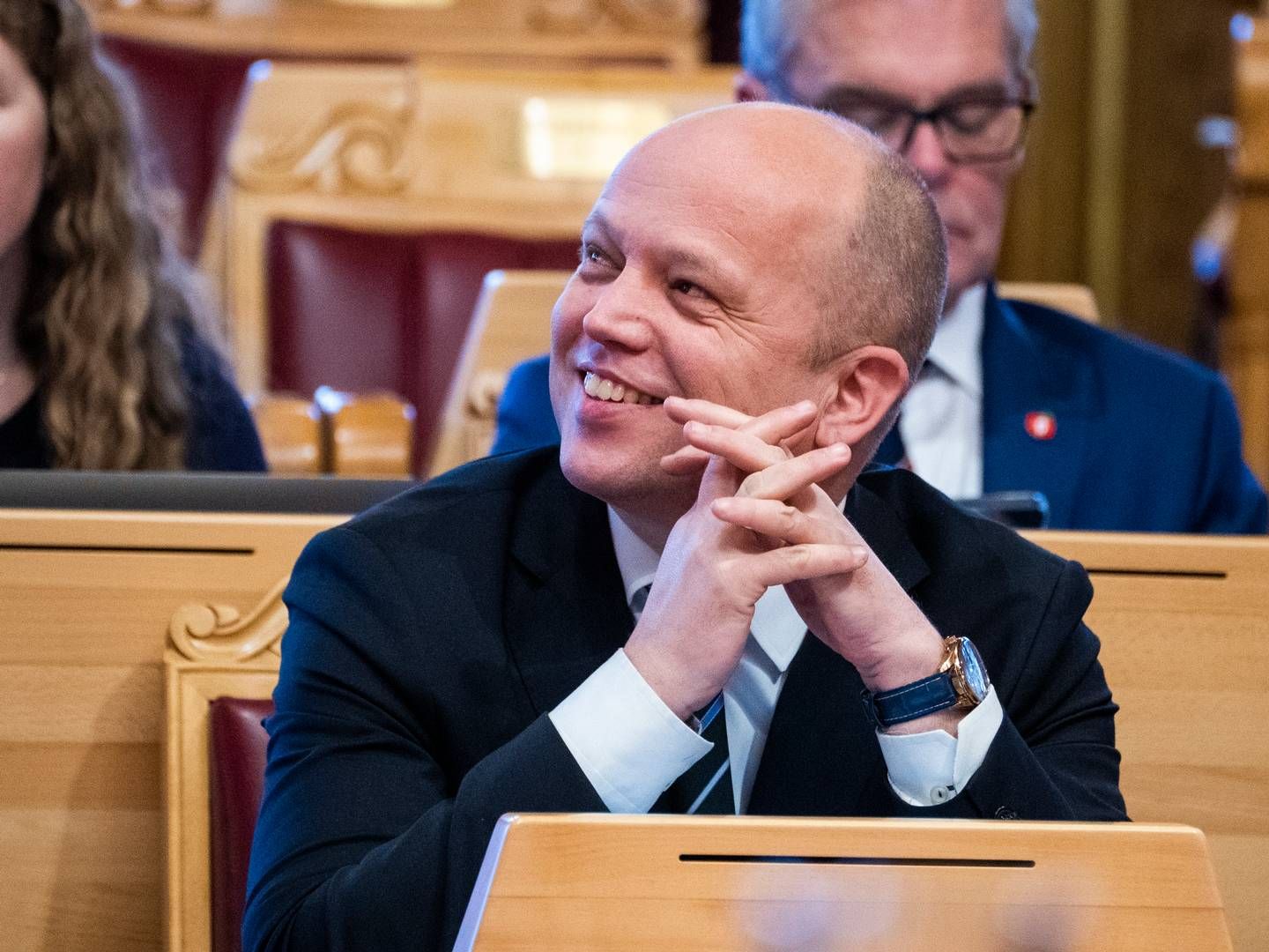 Finansminister Trygve Slagsvold Vedum (SP) under en finansdebatten på Stortinget. | Foto: Terje Pedersen / NTB