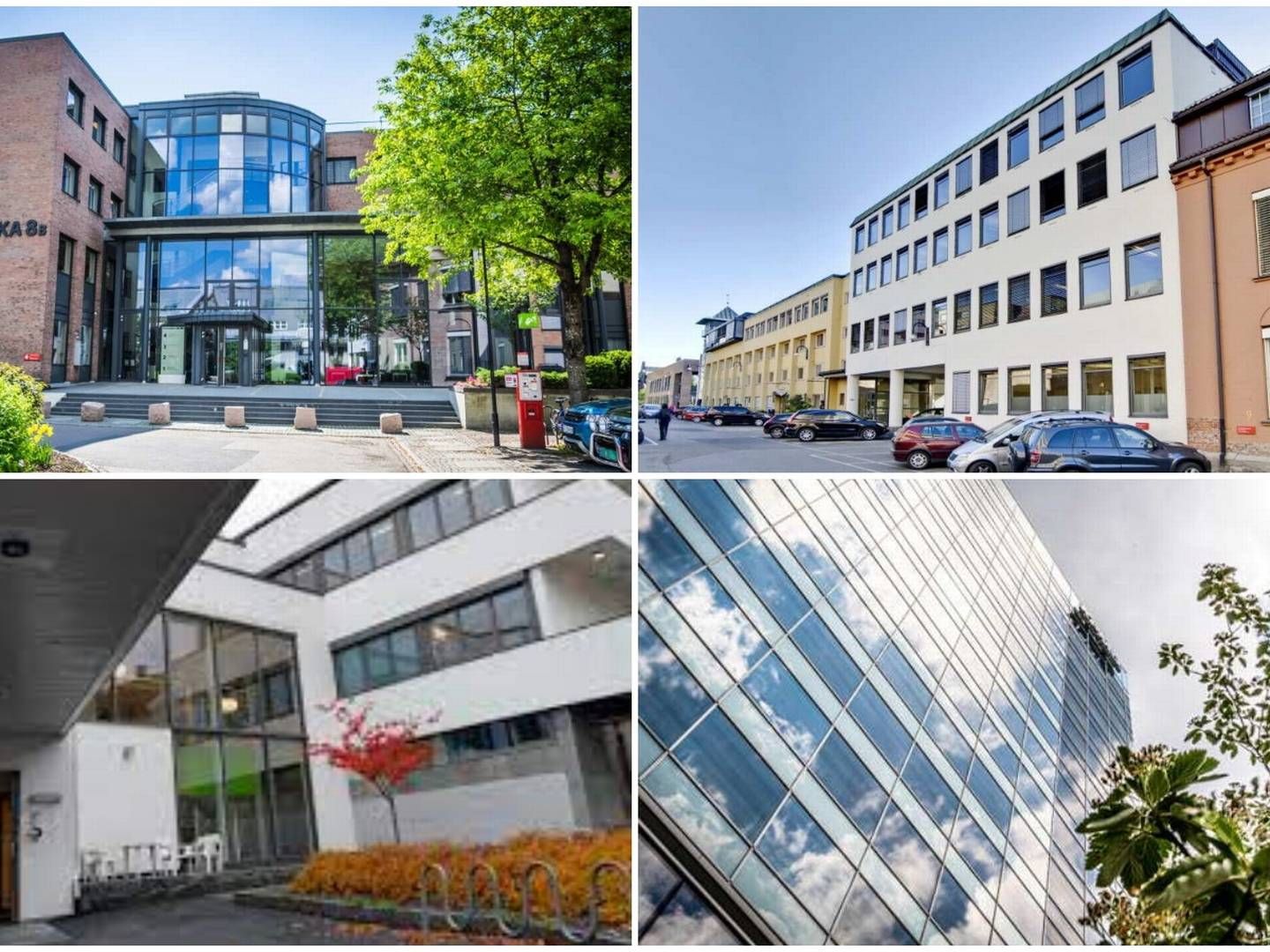 STORT: Kontorkjempen Entra selger én eiendom i Drammen til Stor-Oslo, pluss tre av sine Oslo Areal-eiendommer til andre kjøpere. Sørkedalsveien 6 (på bildet nede til høyre) – også kjent som KPMG-huset på Majorstua i Oslo – er en av de fire eiendommene som Entra oppgir har en samlet transaksjonsverdi på 1,9 milliarder kroner. Det er to prosent lavere enn ved utgangen av tredje kvartal i år. | Foto: Entra og Vestre Viken. Collage: EiendomsWatch
