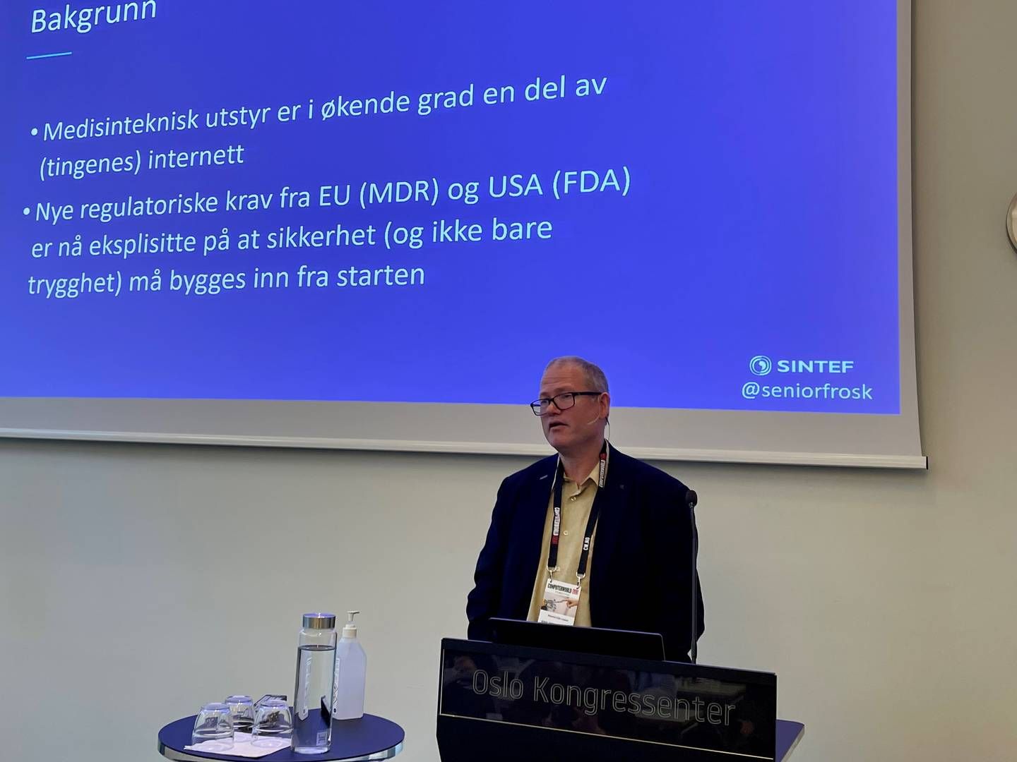 UTVIKLER NYE VERKTØY: Seniorforsker ved Sintef, Martin Gilje Jaatun, presenterte det kommende Nemecys-prosjektet på Computerworld sin helsekonferanse på Oslo Kongressenter. | Foto: Eirik Omvik