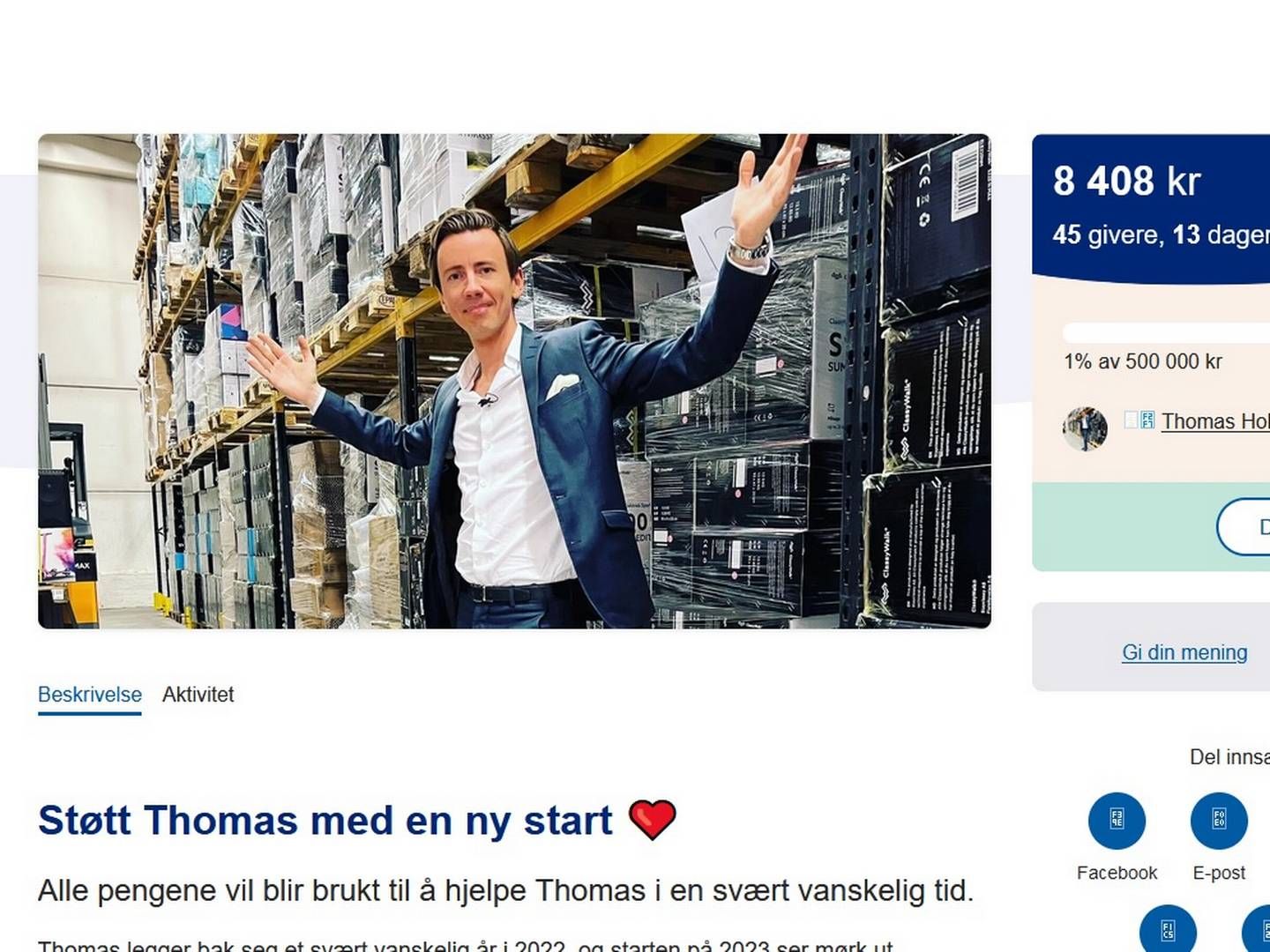 Stayclassy-gründer, Thomas Holstad, ville samle inn penger til seg selv. | Foto: Spleis.no