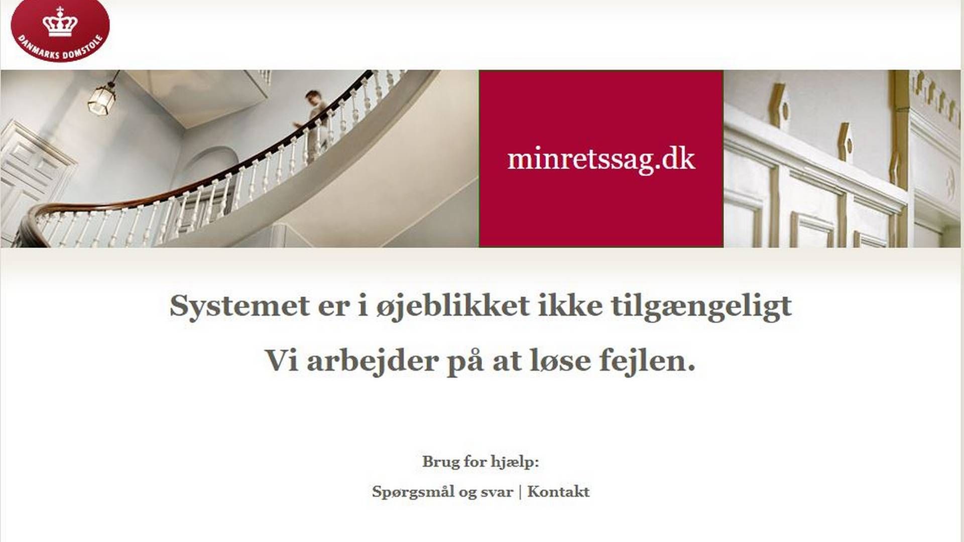 Advokater, der fredag klikkede sig ind på minretssag.dk, blev mødt af denne besked.