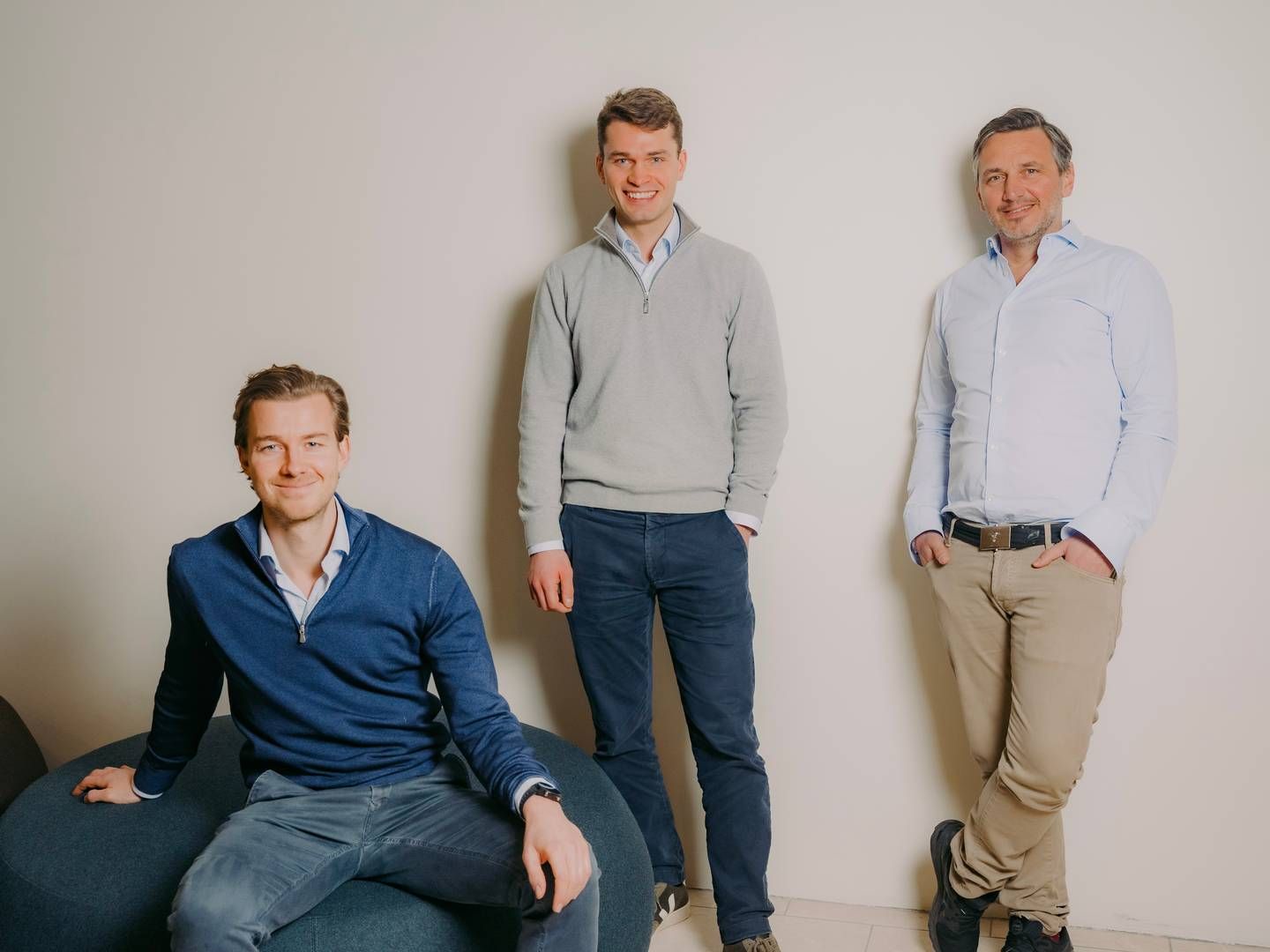 Managing Director and Partner Kaspar Kristiansen (right) is leading Waterland's Oslo office from Nordic office based in Copenhagen. Caspar Seip Blakstad (left) and Martin Sette Jessen (middle) are the first ones hired at the Oslo office. | Photo: Ivan Boll | Photo: Ivan Boll