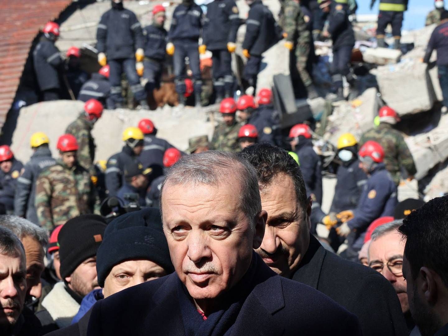 Tyrkiets præsident Recep Tayyip Erdogan på besøg i jordskævlsramt by i det sydøstlige Tyrkiet. | Photo: Adem Altan/AFP/Ritzau Scanpix