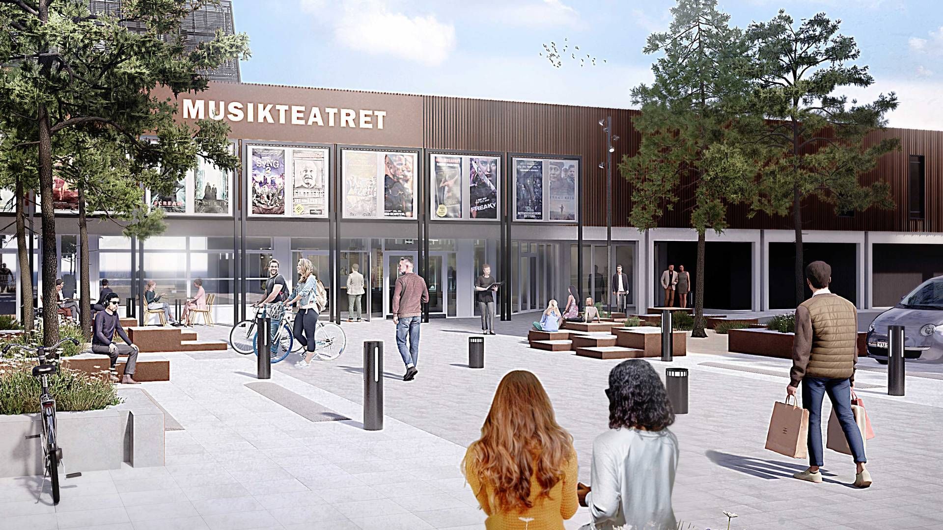 Kulturinstitutionerne Forbrændingen, biblioteket og, som her på billedet, Musikteatret skal integreres i den nye bymidte i Albertslund. | Foto: PR-visualisering / Urban Power for Citycon