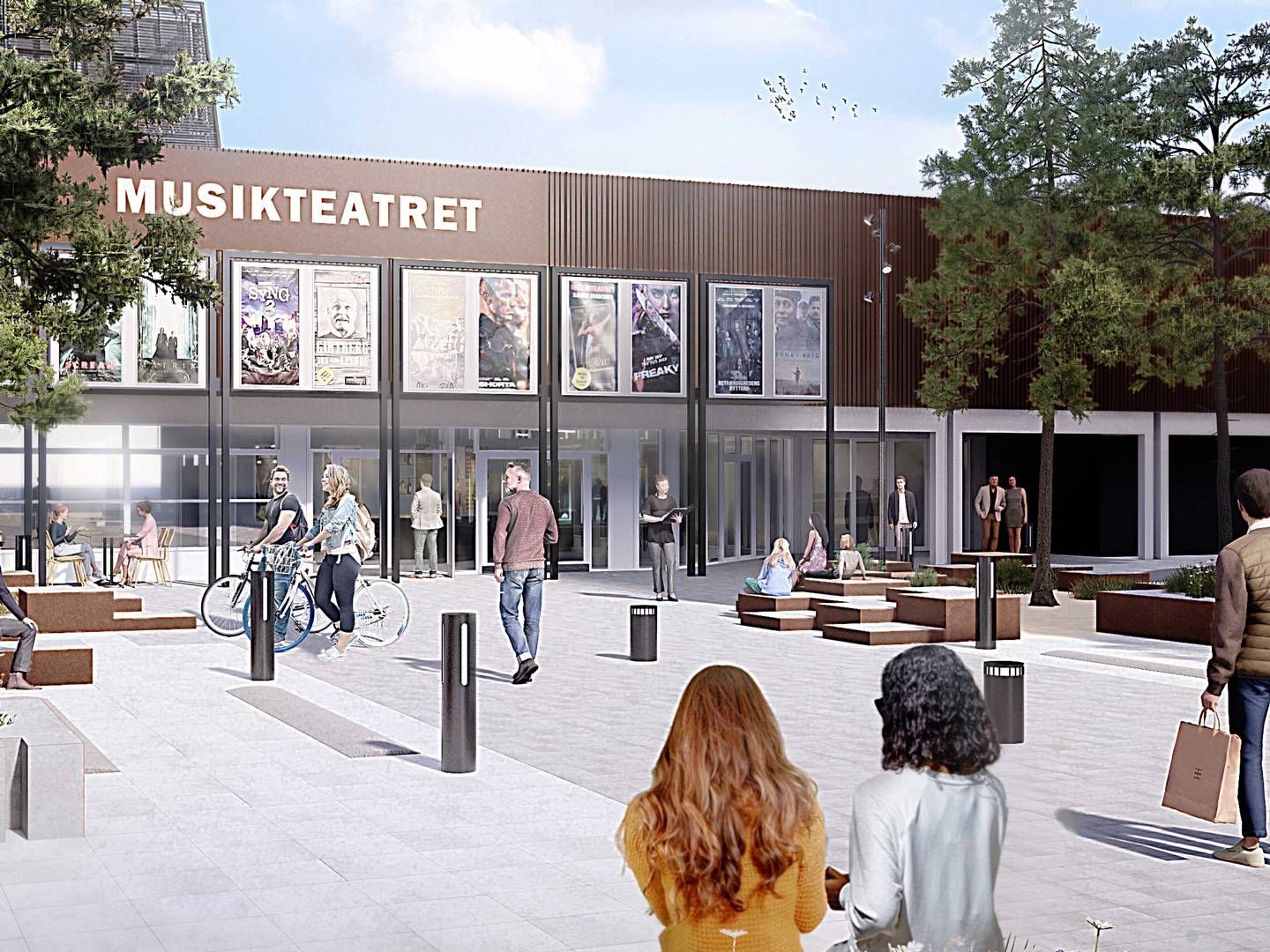 Kulturinstitutionerne Forbrændingen, biblioteket og, som her på billedet, Musikteatret skal integreres i den nye bymidte i Albertslund. | Foto: PR-visualisering / Urban Power for Citycon