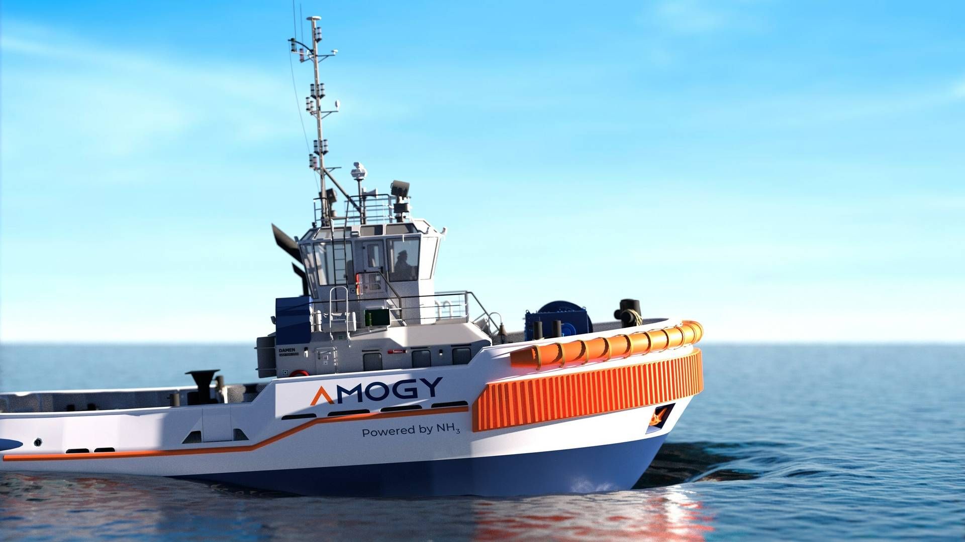 En gengivelse af Amogys ammoniakdrevne slæbebåd. | Foto: Amogy