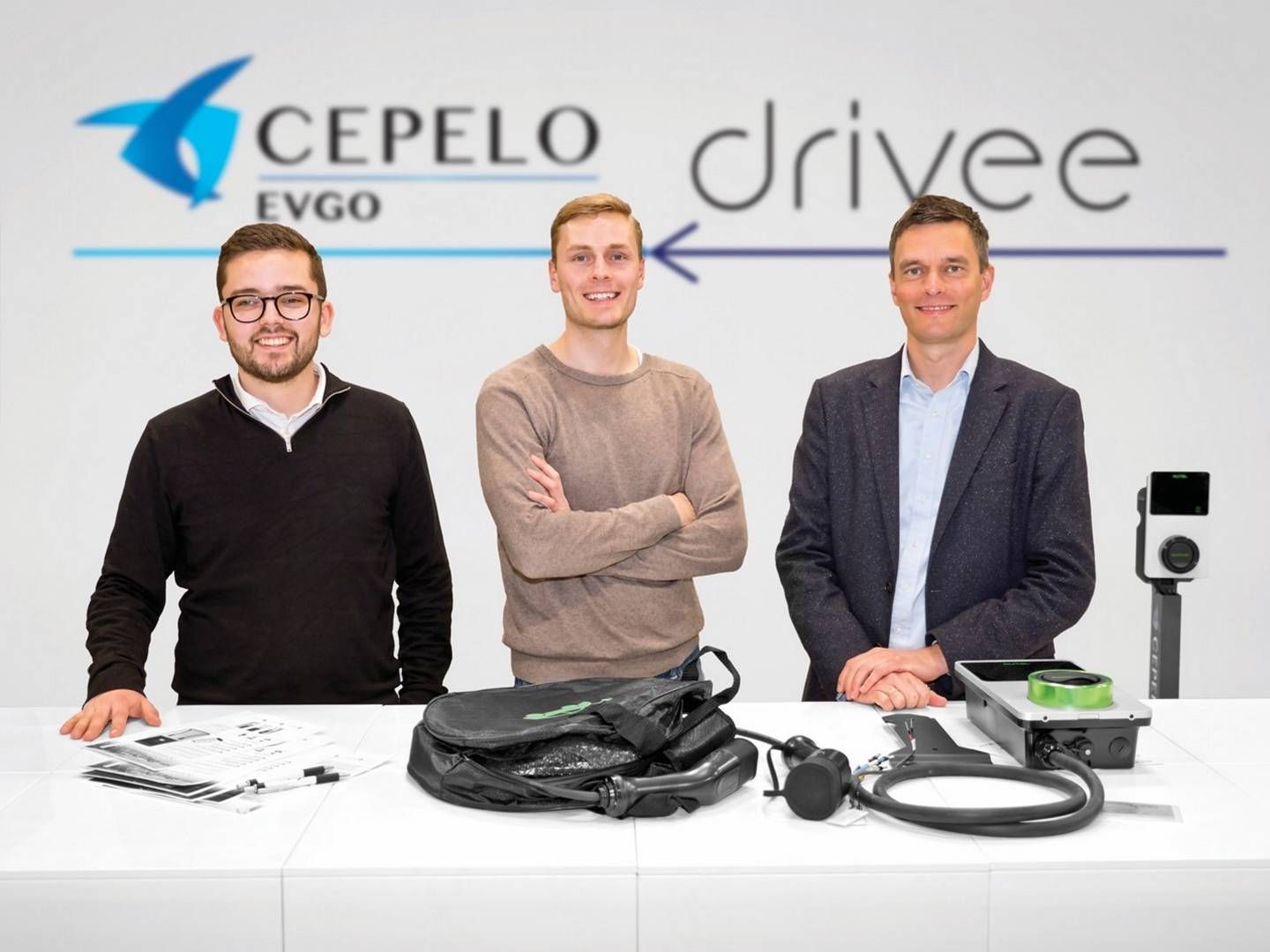 Her ses fra venstre sælger for drivee Emil Christensen, CTO for drivee Kristoffer Krüger og CEO for CEPELO EVGO og CEPELO Peter Lorentzen. | Foto: Pr Drivee