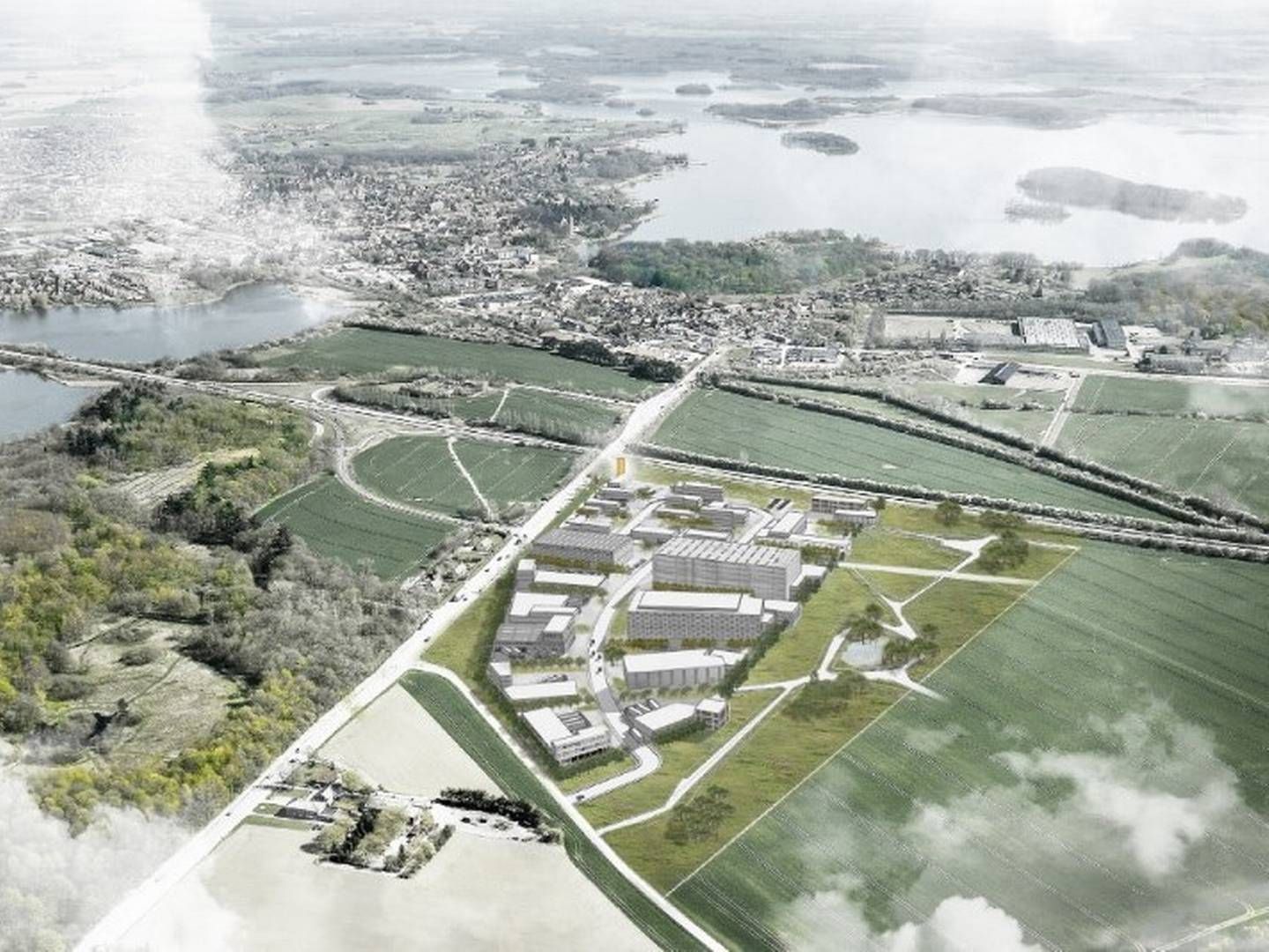 Erhvervsparken Hub 48 Maribo tæt på Sydmotorvejen, som med Femern-forbindelsens åbning i 2029 vil blive en vigtig transportrute mellem Skandinavien og Europa. | Foto: PR / Business Lolland-Falster